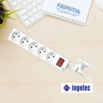 Rallonge multiprise INGELEC 5 prises 2P+T 1,5m avec interrupteur blanc