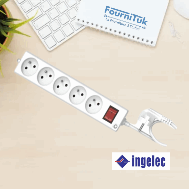 Rallonge multiprise INGELEC 5 prises 2P+T 1,5m avec interrupteur blanc