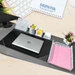 Ensemble de Bureau Métal Blanc: Tapis Sous Main + 5 Accessoires