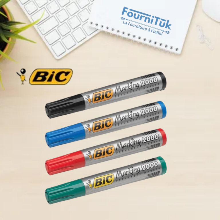 Optez pour la boîte de 4 marqueurs permanents BIC®, idéale pour une utilisation sur diverses surfaces : papier, carton, plastique, métal, verre, etc. Dotés d’une encre indélébile à séchage rapide, ces marqueurs offrent une écriture fluide et résistante à l’eau et à la lumière. Leur pointe robuste assure une longue durée de vie, parfaite pour un usage professionnel et domestique.