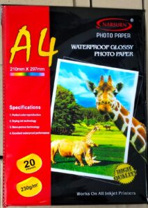 Papier Photo Brillant Imperméable A4 – 230g/m² – 20 Feuilles | Narsurn