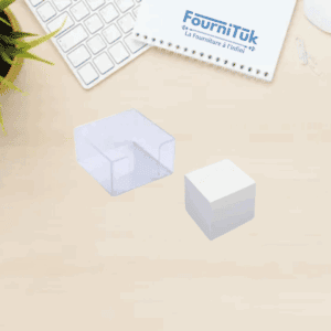 Porte-Bloc Cube PVC + Papier Blanc | Support Notes Prêt à l’Emploi – Format Standard