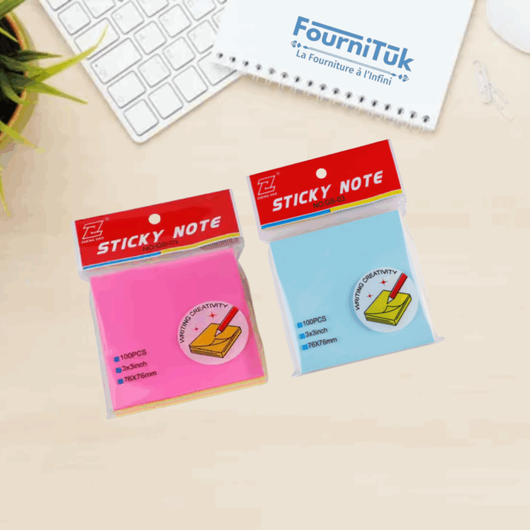 Bloc Notes Autocollants 3x3 pouces – Lot de 2 | 2 x 100 Feuilles | 76 x 76 mm | Post-it Carrés