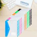 Chemise à Bouton Plastique Perforée – Format A4 | Grande Capacité | 11 Trous | Pochette Étiquetable | Fermeture à Pression