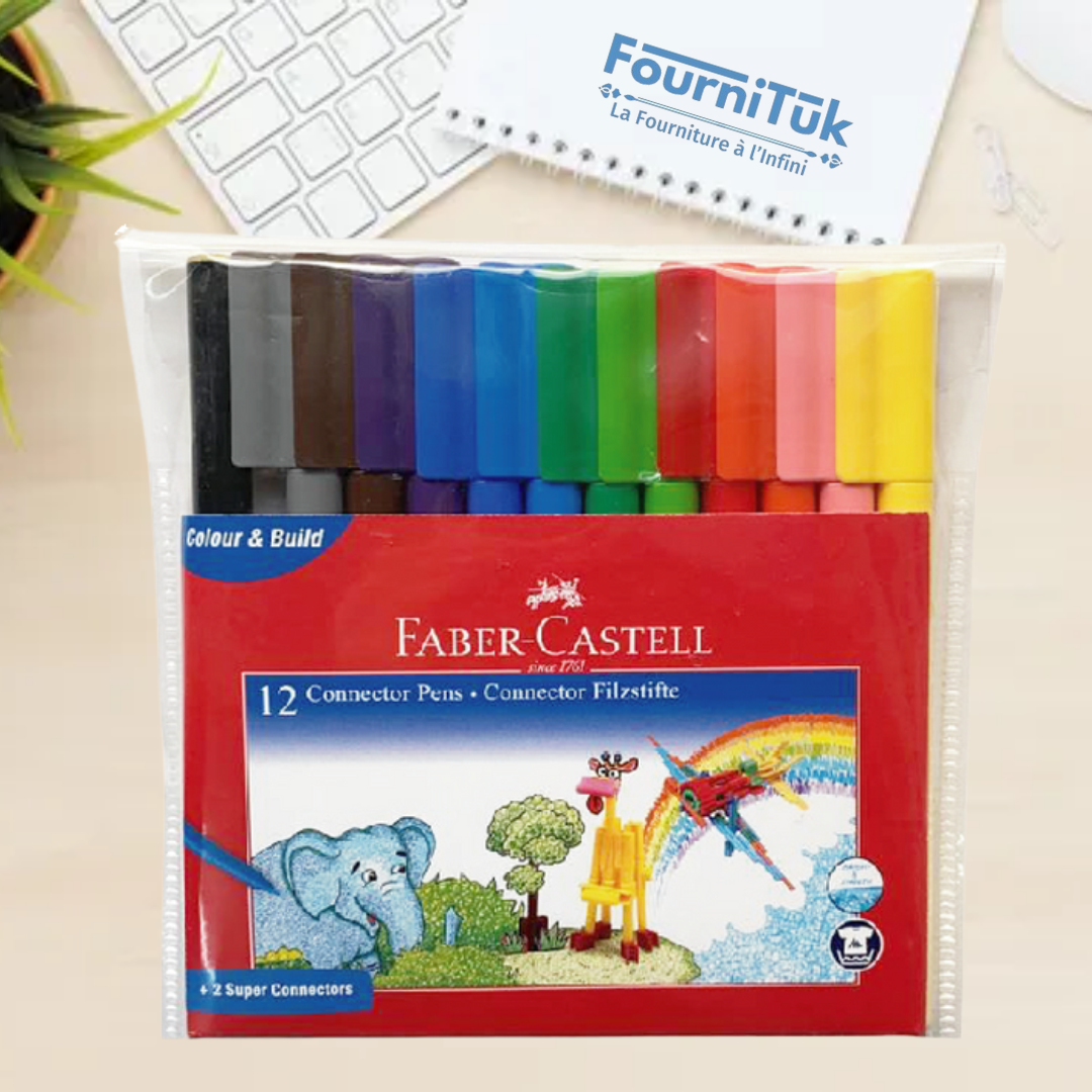 Feutres Connector Pens Faber-Castell – Étui de 12 Couleurs | Feutres de Dessin et Coloriage