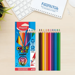 Crayons de Couleur – Maped COLOR’PEPS STRONG | Étui de 12 | Mine 3,2 mm Résistante
