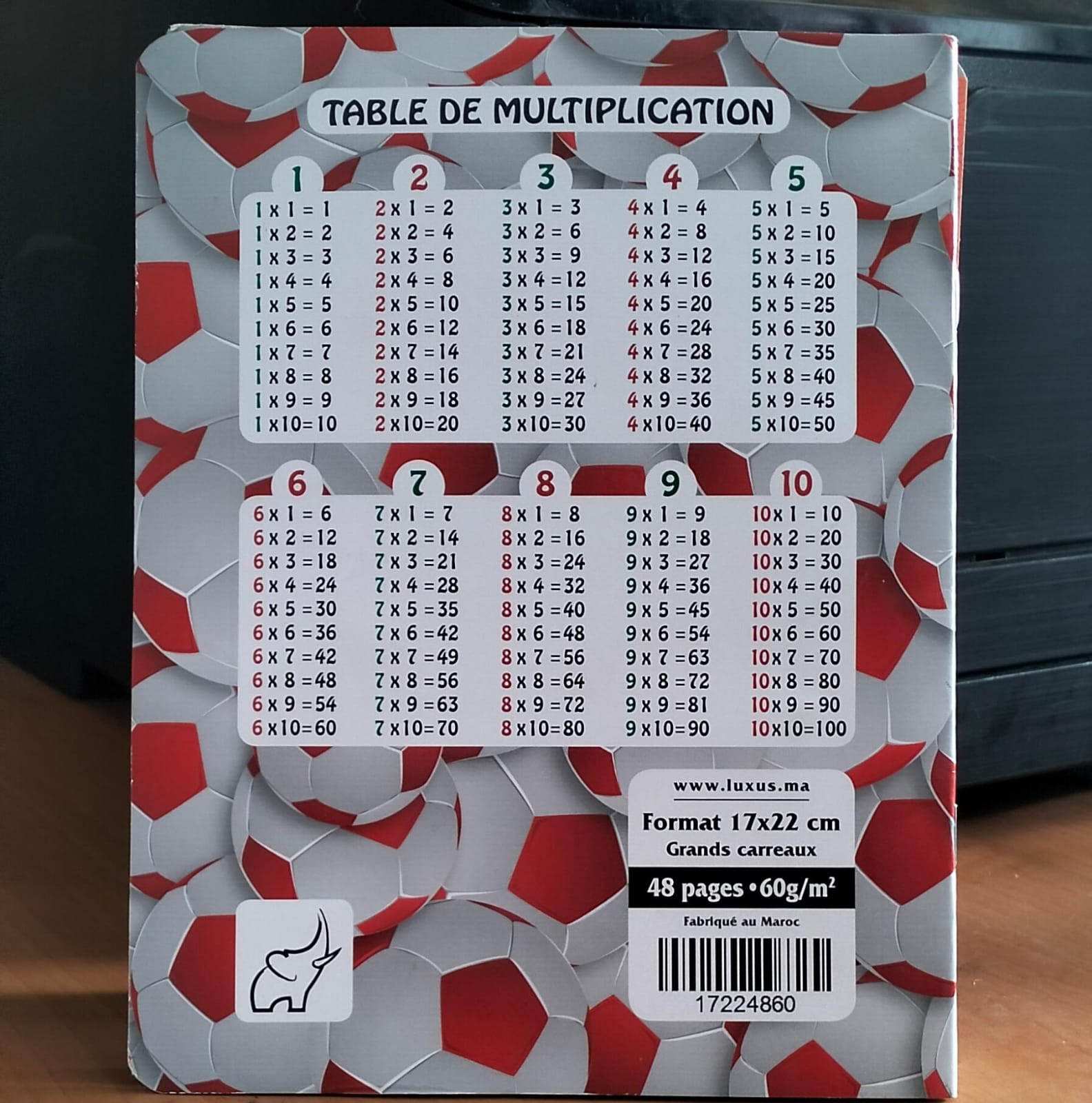 Cahier 48 Pages – Grands Carreaux Seyès | Petit Format 17×22 cm | Papier Blanc 60g | Avec Table de Multiplication