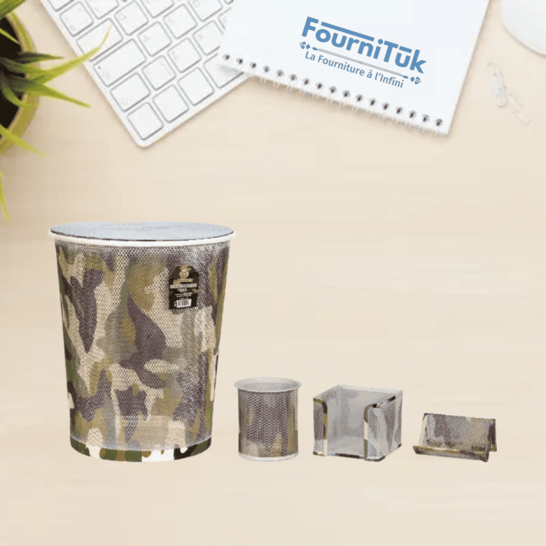 Ensemble de Bureau en Métal 4 Pièces CROWN – Réf : H201 | Motif Militaire | Beige
