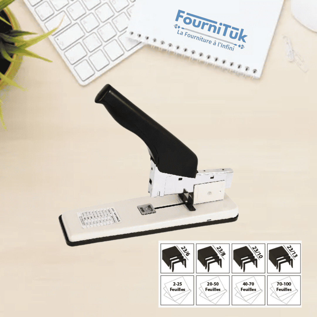 Agrafeuse Géante COMIX B3063 | Beige | Capacité 200 Feuilles | Compatible Agrafes 23/6 à 23/23