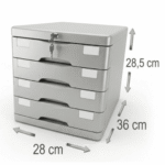 Meuble de Classement 4 Tiroirs – CROWN | Organisateur de Bureau avec Serrure | Couleur Gris