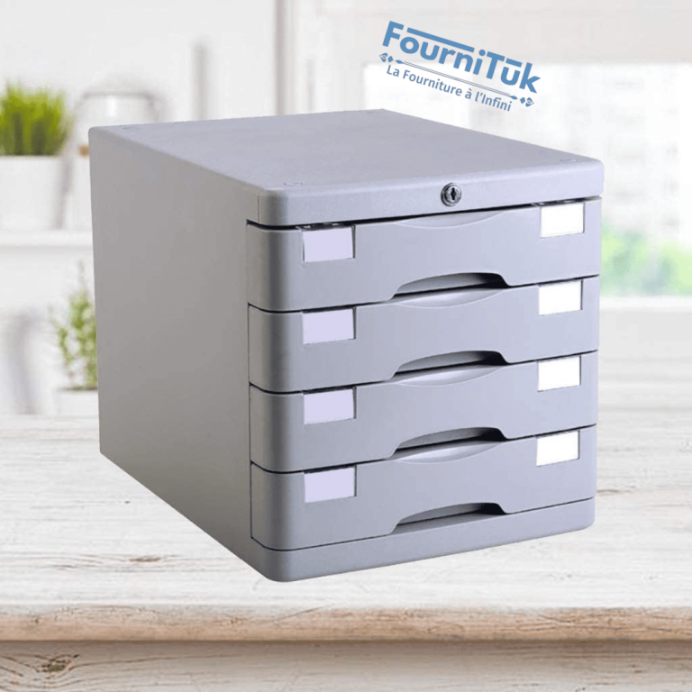 Meuble de Classement 4 Tiroirs – CROWN | Organisateur de Bureau avec Serrure | Couleur Gris