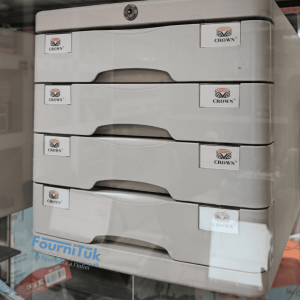 Meuble de Classement 4 Tiroirs – CROWN | Organisateur de Bureau avec Serrure | Couleur Gris