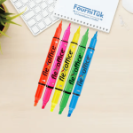 Pochette de 5 Surligneurs Fluorescents FLEXOFFICE | Double Pointe 4mm & 1mm | Couleurs Vives