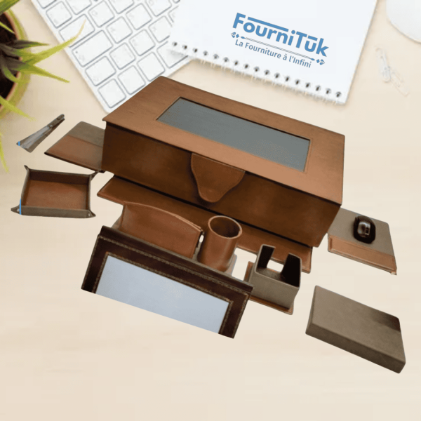 Parure de Bureau Luxe || Coffret 8 Pièces en Similicuir Premium