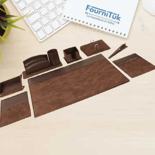 Parure de Bureau Luxe || Coffret 8 Pièces en Similicuir Premium