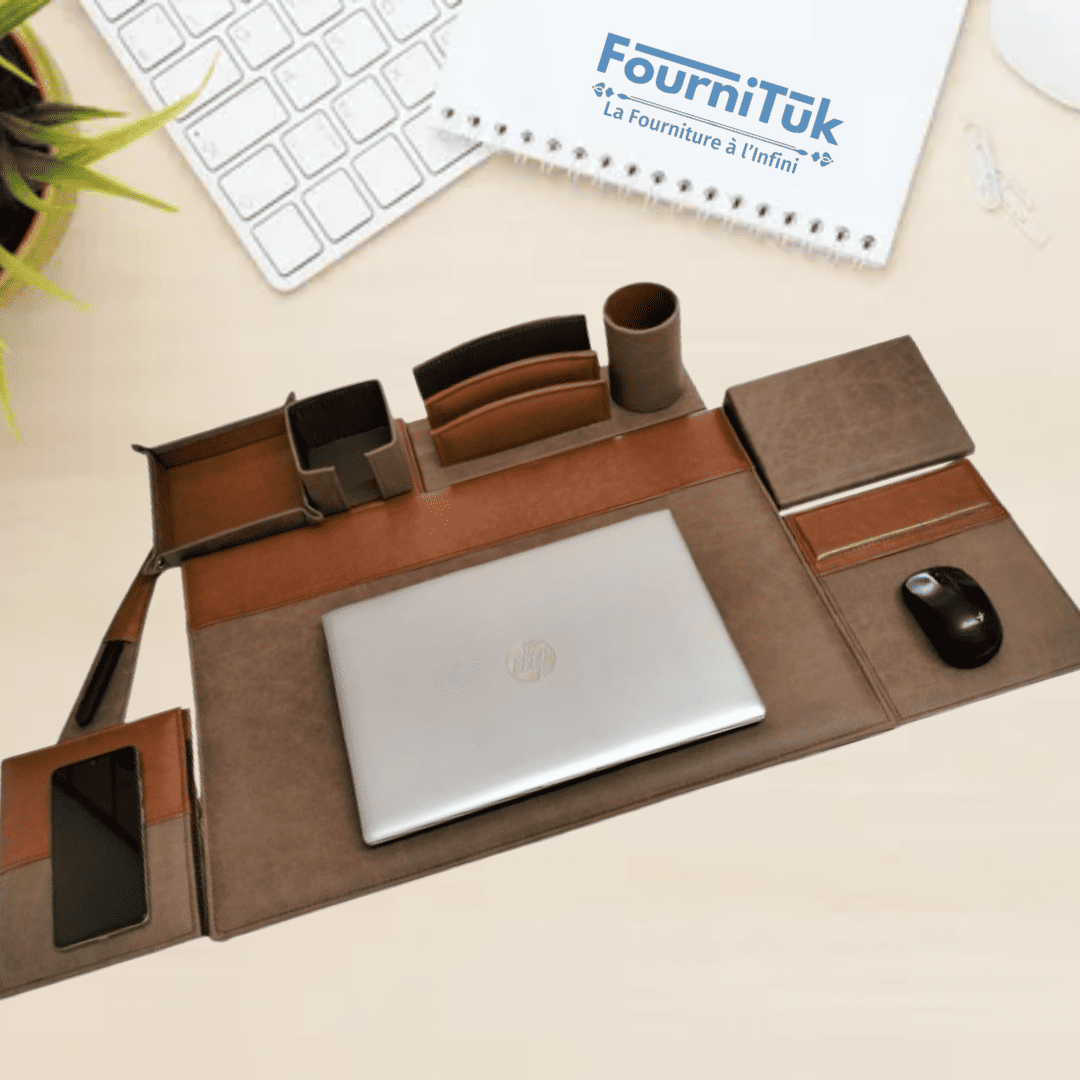 Parure de Bureau Luxe || Coffret 8 Pièces en Similicuir Premium
