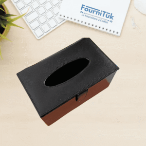 Boîte Kleenex Rectangulaire || Support Mouchoirs Simili Cuir Noir – Ouverture Magnétique