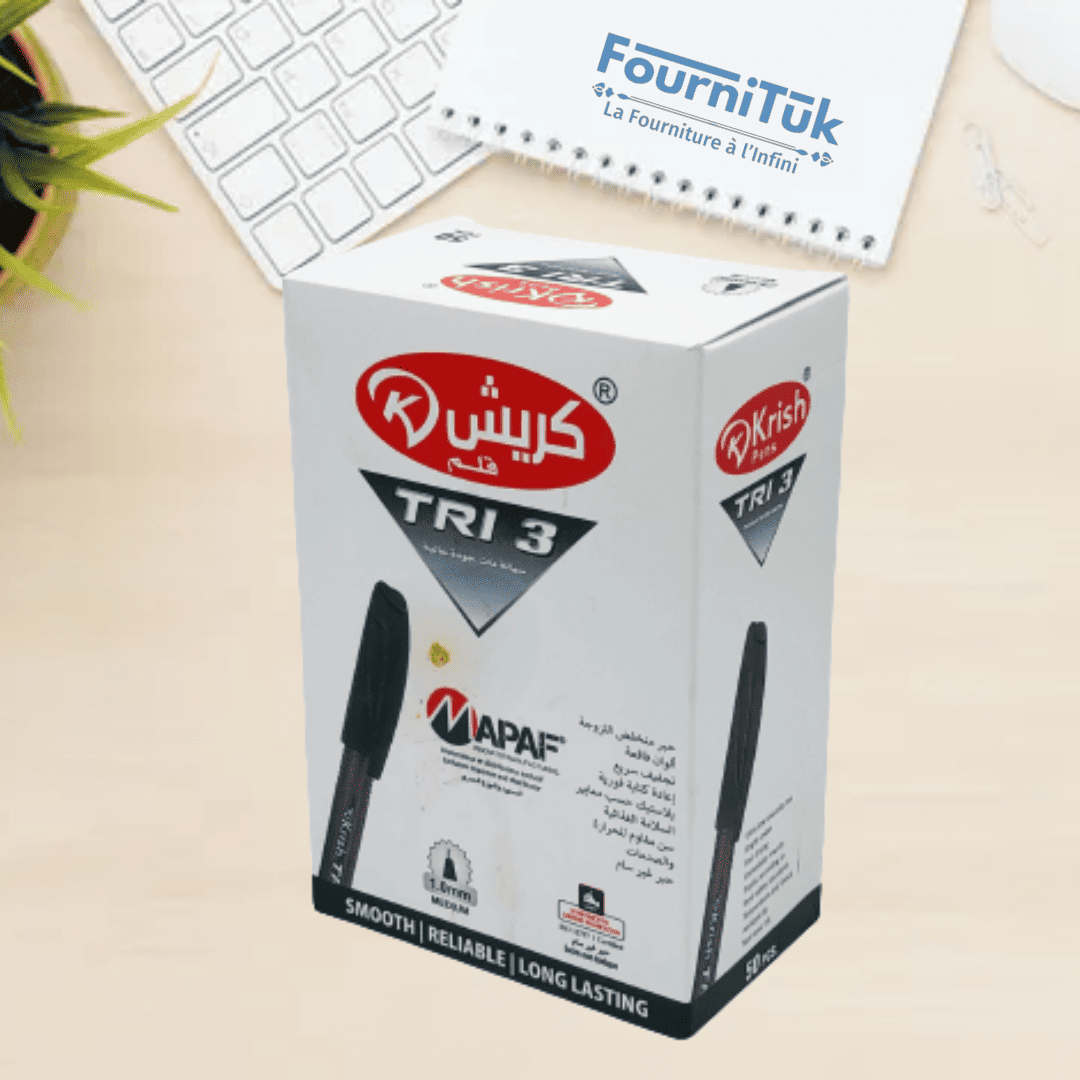 Stylo à bille pointe 1.0 mm Noir KRISH TRI-3 || Écriture fluide et confortable