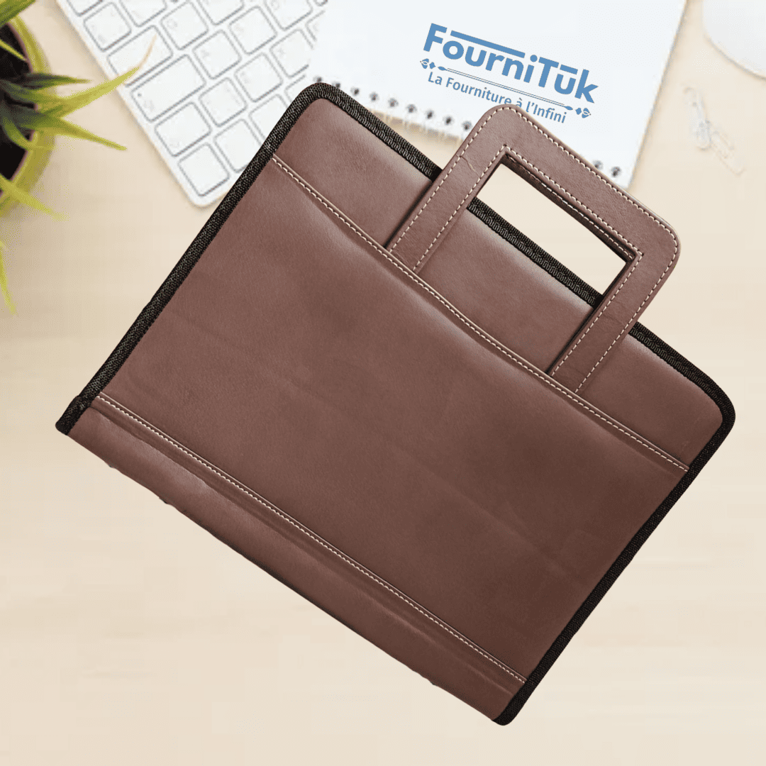 Porte-Documents en Cuir avec Coutures Blanches || Multipoches & Multifonctions