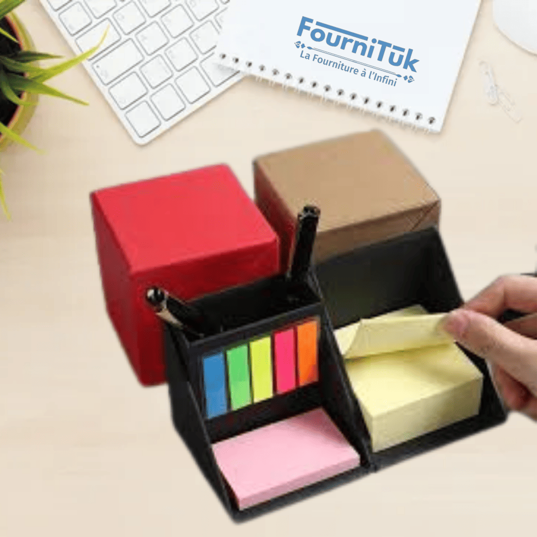 Cube Porte-Notes avec Marque-Pages Autocollants – Organisateur de Bureau Multifonction