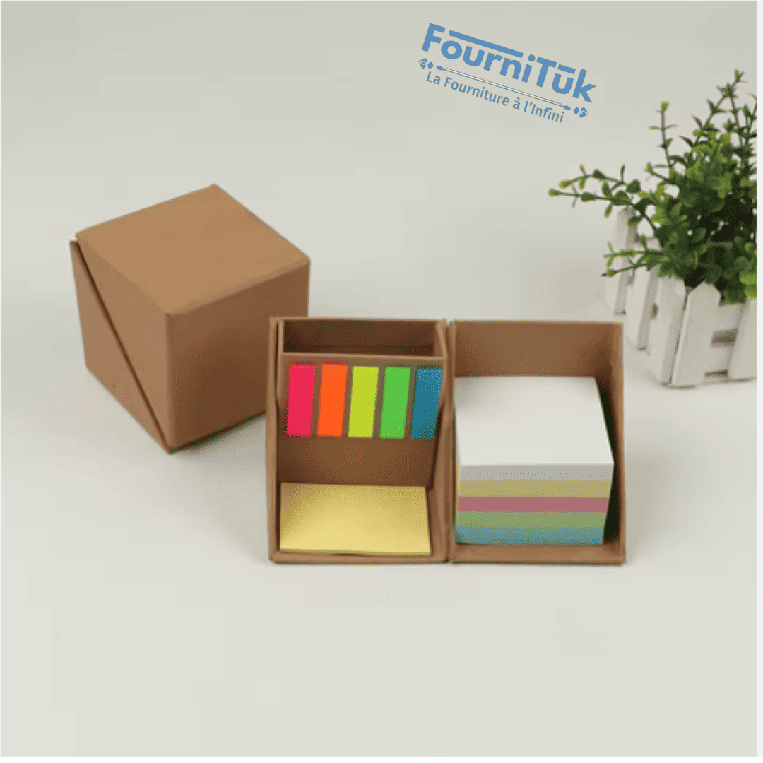 Cube Porte-Notes avec Marque-Pages Autocollants – Organisateur de Bureau Multifonction