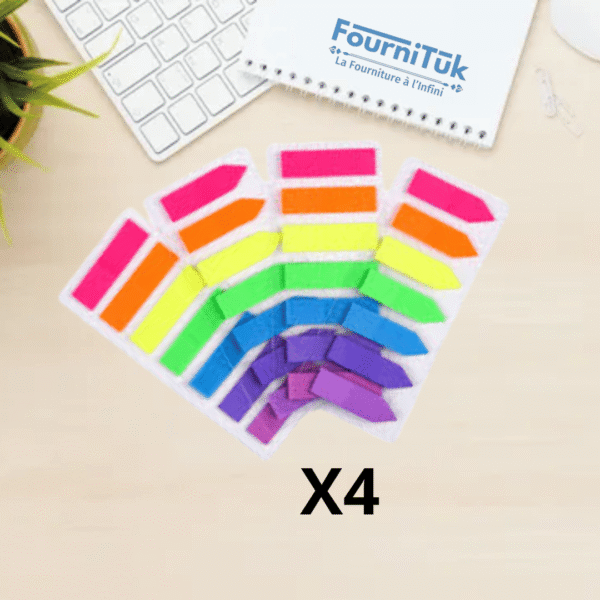 Lot de 4 Marque-pages Autocollants Fluorescents – 7 Couleurs | Sticky Notes