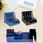 Porte-Revues de Bureau 4 Compartiments avec Porte-Stylos Amovibles – Rangement Documents & Magazine