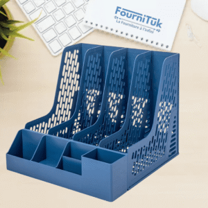 Porte-Revues de Bureau 4 Compartiments avec Porte-Stylos Amovibles – Rangement Documents & Magazine
