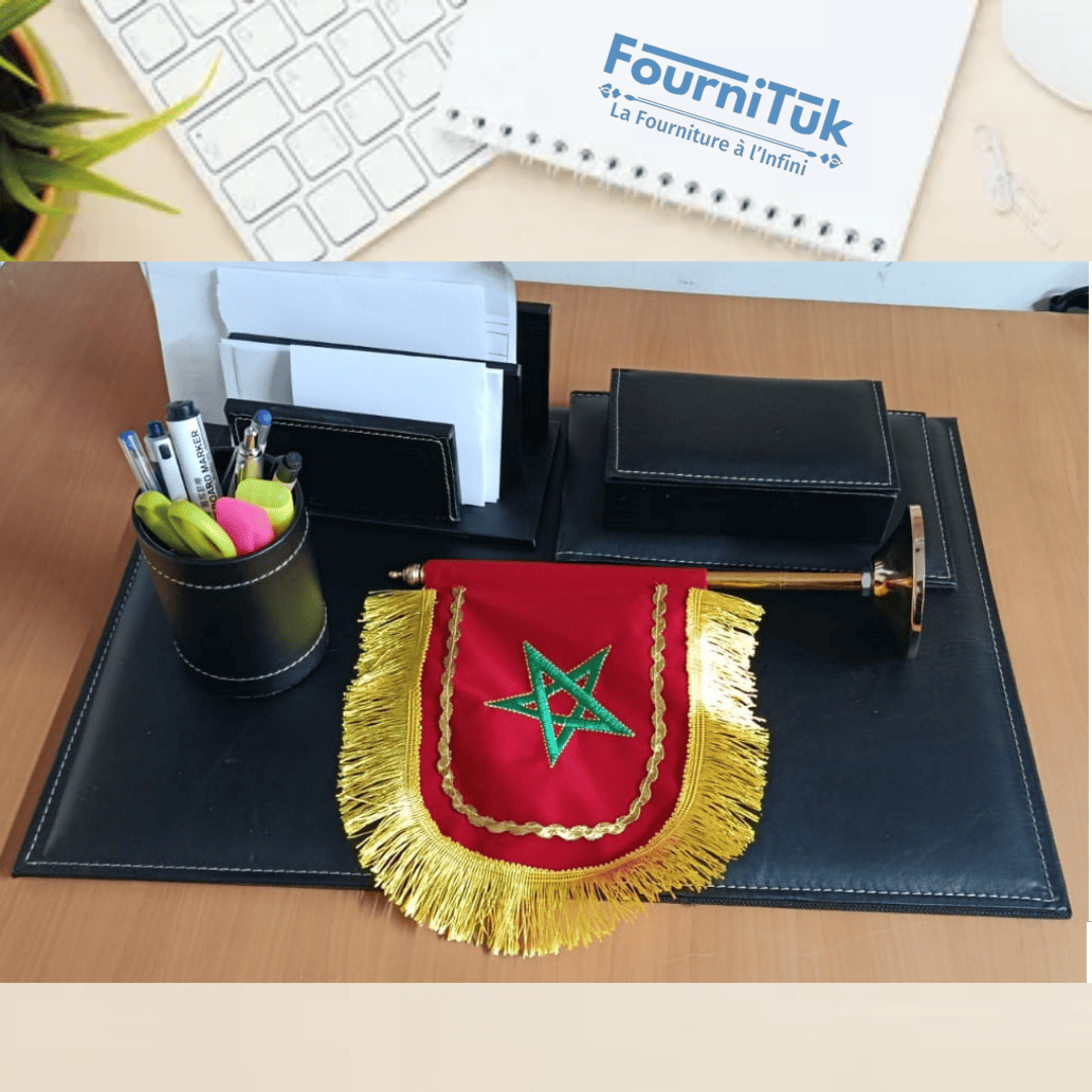 Ensemble de Bureau en Similicuir avec Drapeau Marocain