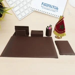 Ensemble de Bureau en Similicuir avec Drapeau Marocain – Couleur Marron