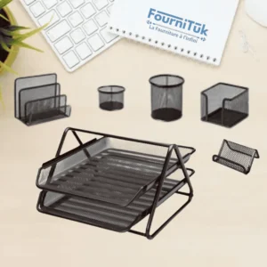 Ensemble de Bureau avec Corbeille à Courrier 2 Niveaux – 6 Pcs