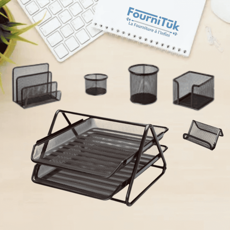Ensemble de Bureau avec Corbeille à Courrier 2 Niveaux – 6 Pcs