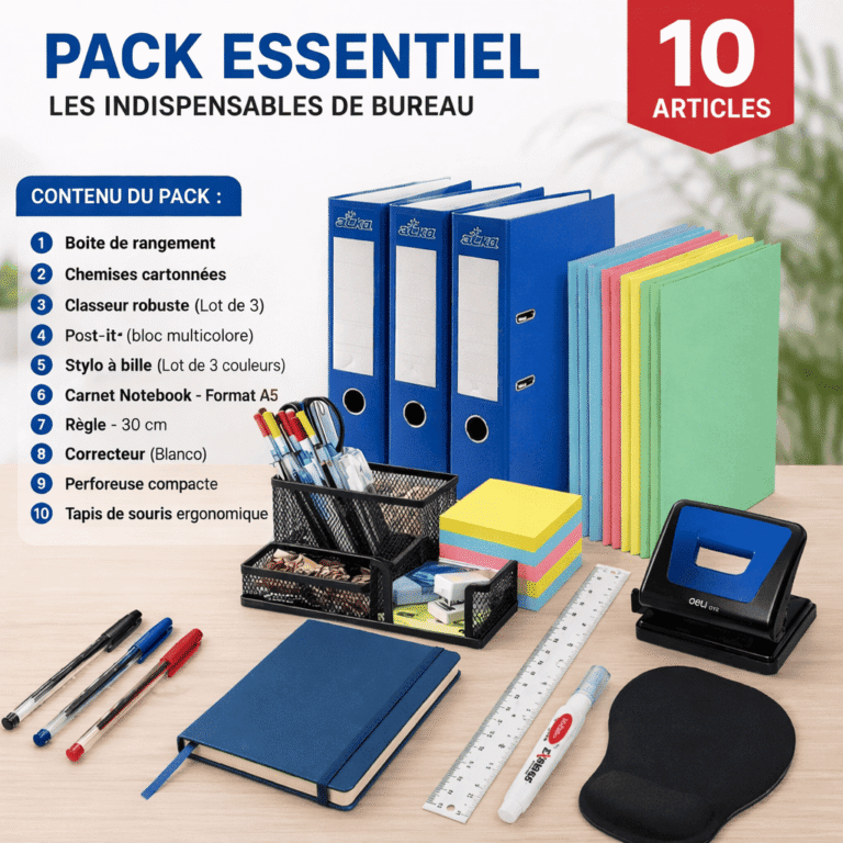 Pack Essentiel Bureau – Top 10 Indispensables – Kit Fournitures de Bureau Complet