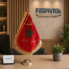 Drapeau de Bureau Marocain Grand Modèle 52 cm – Socle Cuivré Élégant – Brodé الله الوطن الملك