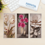 Lot de 3 Tableaux Décoratifs Muraux – Design Floral – 40 x 18 cm – Fixation Autocollante