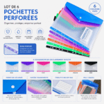 Lot de 6 Pochettes Perforées à Bouton – A4 – Plastique Résistant Multicolore