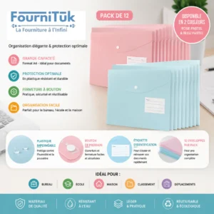Pack de 12 Enveloppes à Bouton Pastel A4