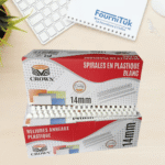Spirales de Reliure Plastique 14 mm Crown Blanc – Boîte de Reliures pour Documents A4