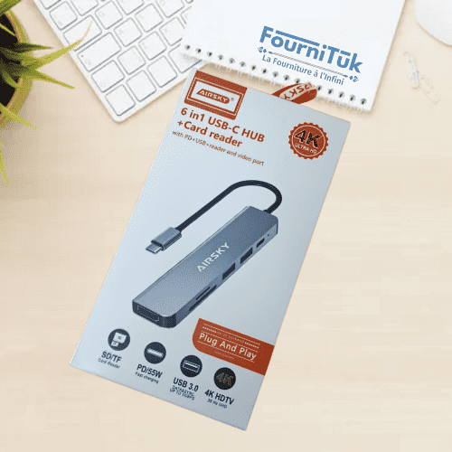 Hub USB-C 6 en 1 avec HDMI 4K, Lecteur SD/TF, USB 3.0 et Charge PD 55W