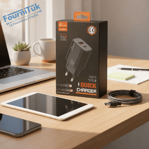 Chargeur Secteur 20W USB + USB-C avec Câble Type-C vers Lightning