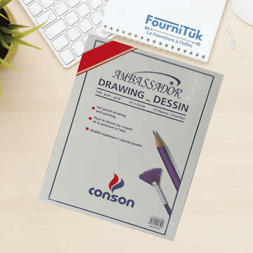 Bloc de Dessin Conson 25 x 35 cm – 12 Feuilles – Papier 180 g/m² pour Dessin et Peinture