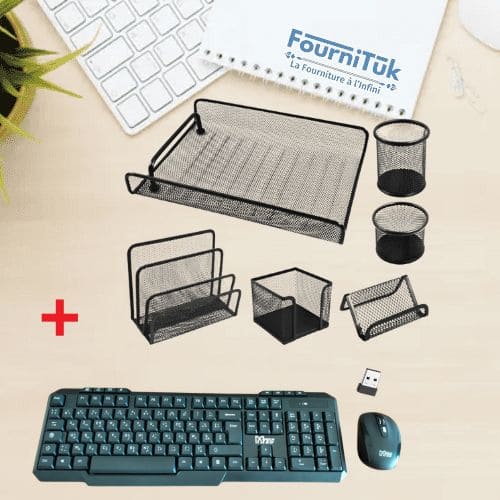 Pack Bureau 6 Pcs en Métal + Clavier et Souris Sans Fil