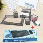 Pack Bureau 6 Pcs en Métal + Clavier et Souris Sans Fil